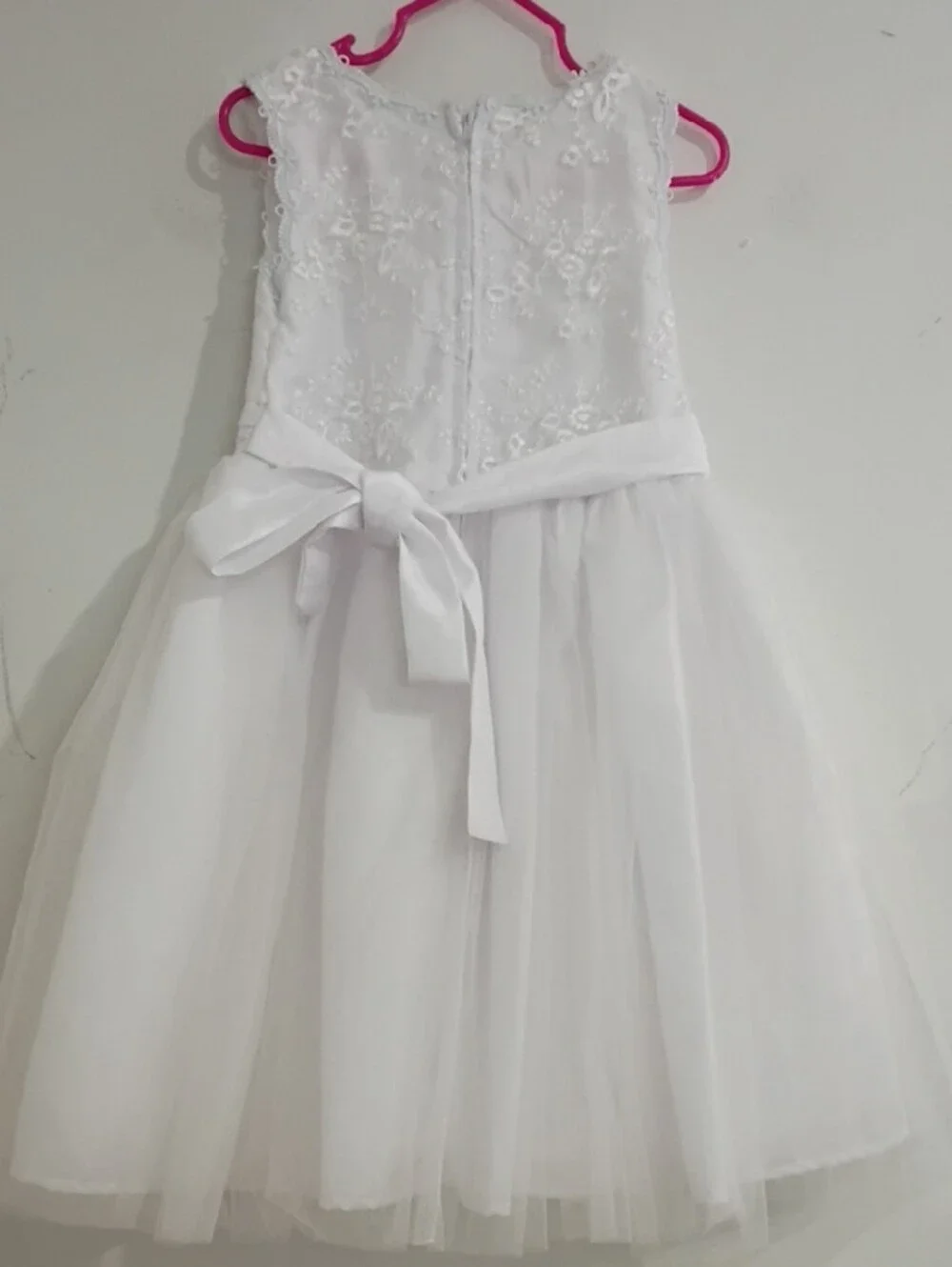Biscotti White Floral Appliqué Tulle Party Dress with Satin Bow